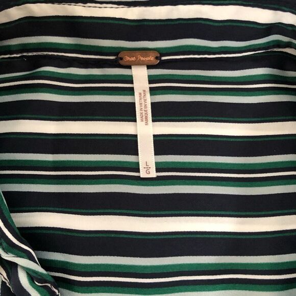 Free People Mad About You Striped Button-Up Long Sleeve Shirt Navy Large NWT - Picture 8 of 12